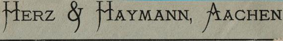 Geschäfts-Briefumschlag " Herz & Haymann, Aachen " - versandt am 16. Februar 1922 - Ausschnittvergrößerung Firmennamen