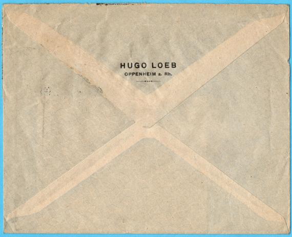 Envelope from " Hugo Loeb, Oppenheim am Rhein " - mailed December 15, 1922 - back of envelope