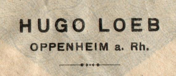 Briefumschlag - Hugo Loeb Envelope from " Hugo Loeb, Oppenheim am Rhein " - mailed on December 15, 1922 - back of envelope - cut-out enlargement sender's name