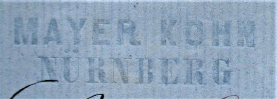 Geschäftsbrief - Mayer Kohn Business letter of the company " Mayer Kohn " in Nuremberg - sent on July 31, 1870 - detail enlargement embossed stamp - company name