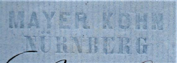 Geschäftsbrief der Fa. " Mayer Kohn " in Nürnberg - versandt am 31. Juli 1870 - Ausschnittvergrößerung Prägestempel - Firmennamen