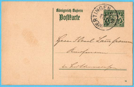 Postkarte an Herrn " Israel Lammfromm , Kaufmann, " in Buttenwiesen - versandt am 25. Juni 1918