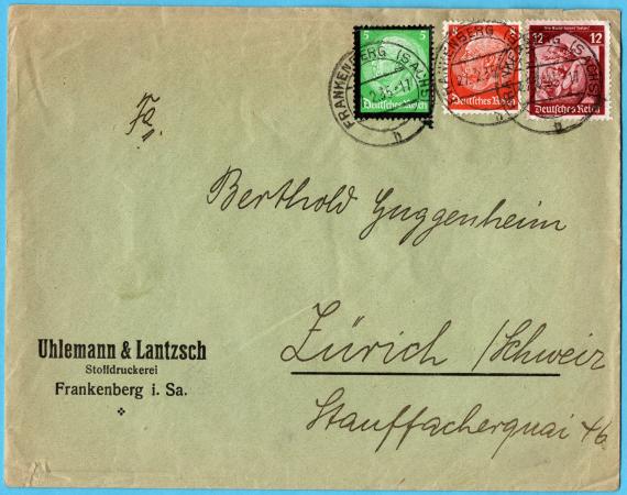 Envelope addressed to " Berthold Guggenheim, Zürich, Stauffacherquai 46 " - mailed February 27, 1935