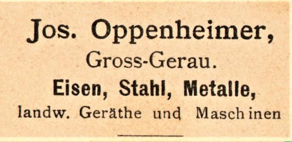 Geschäftspostkarte von " Josef Oppenheimer, Gross-Gerau, Eisen, Stahl, Metalle, landw. Geräte und Maschinen " - versandt am 24. Dezember 1901  - Ausschnittvergrößerung Geschäftsnamen