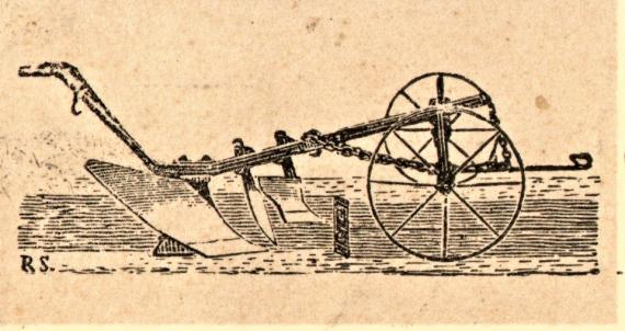 Geschäftspostkarte von " Josef Oppenheimer, Gross-Gerau, Eisen, Stahl, Metalle, landw. Geräte und Maschinen " - versandt am 24. Dezember 1901  -  Kartenrückseite - Ausschnittvergrößerung landw. Gerät - Pflug