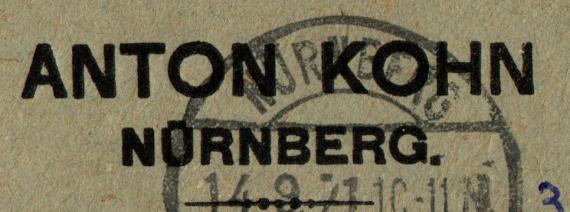 Briefumschlag " Anton Kohn Nürnberg " - Elektrizitäts-Aktiengesellschaft vormals Schuckert & Co. - versandt am 14. September 1921  -  Ausschnittvergrößerung - Name