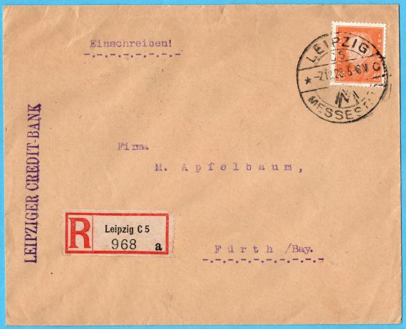 Envelope to " Firma M. Apfelbaum " in Fürth / Bay. - mailed on December 7, 1928