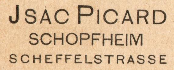 Postkarte privater Art von " Isac Picard, Schopfheim, Scheffelstrasse " - versandt am 26. Mai 1923  -  Ausschnittvergrößerung Adresse