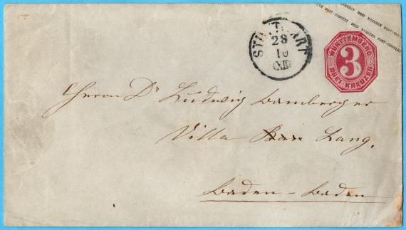 Envelope to Dr. Ludwig Bamberger, Villa Lang, Baden-Baden - sent on October 28, probably 1871