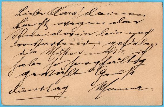 Postkarte - Clara Löwenberg Postcard with attached reply card - Postcard (reply) - To " Fräulein Clara Löwenberg, Heim Theresienstraße 66, Munich " - mailed from Hohenems - Postaufgabe - Lindau - mit der Königlich Bayerischen Bahnpost - Lindau - Augsburg - am 18. Mai 1909 - back of card