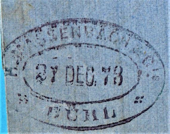 Business letter of the company " H. Massenbach & Co " from Bühl - sent on December 27, 1873 - detail enlargement company stamp