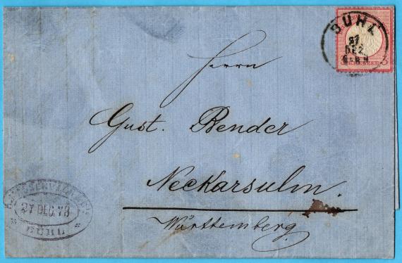 Geschäftsbrief der Firma " H. Massenbach & Co " von Bühl - versandt am 27. Dezember 1873 