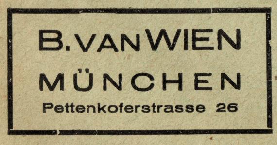 Briefumschlag - " B. van Wien, München, Pettenkoferstraße 26 " - versandt am 10. Oktober 1930 - Ausschnittvergrößerung Absender-Adresse