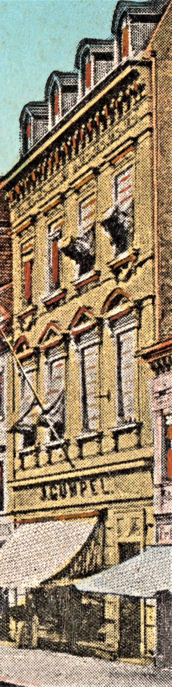 Historische Ansichtskarte " Bernburg - Markt " - mit dem Textilhaus J. Gumpel Historical picture postcard " Bernburg - Market " - with the textile house J. Gumpel - sent on April 19, 1901 - detail enlargement textile house J. Gumpel