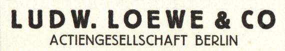 Geschäftspostkarte der Ludwig Loewe & Co - Aktiengesellschaft Berlin - Robert Petit-Ingenieur-Vertreter für Baden uns Württemberg - Cannstatt-Stuttgart - Königstraße 12 - versandt am 24. April 1930 - Ausschnittvergrößerung Firmennamen