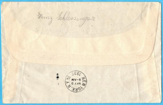 Envelope addressed to Mr. " Moritz Oppenheimer, Stuttgart, Lindenstraße 39 " - address crossed out and added " Sigmund Gottlieb, Stuttgart, Uhlandstraße 16 B " - mailed April 2, 1936 - back of envelope