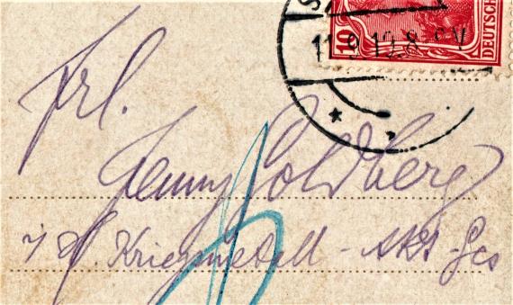 Ansichtskarte Waldsee - Zehlendorf West - Jenny Goldberg Picture postcard Waldsee - Zehlendorf West - mailed September 11, 1919 to Miss Jenny Goldberg i. d. Kriegsmetall - Akt. Ges., Berlin W 9. Potsdamer Strasse 10/11 Room No.17 - clipping address