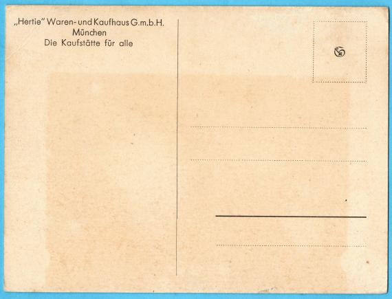 Picture postcard " Hertie " Waren- und Kaufhaus G.m.b.H. Munich - from around 1935 - back of card