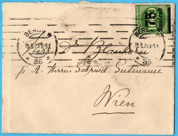 Envelope addressed to Dr. Blauhorn - p. A. Herren Gebrüder Gutmann, Vienna - mailed September 15, 1923