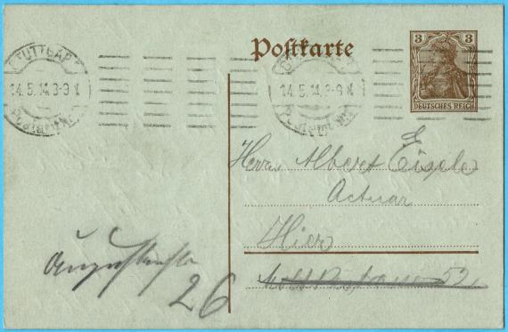 Postcard from Louis Rosenthal in Stuttgart - mailed May 14, 1914