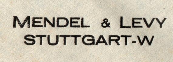 Briefumschlag der Herrentextilfabrik " Mendel & Levy " , Stuttgart-W  aus der Zeit um 1900  -  Ausschnittvergrößerung Firmenname