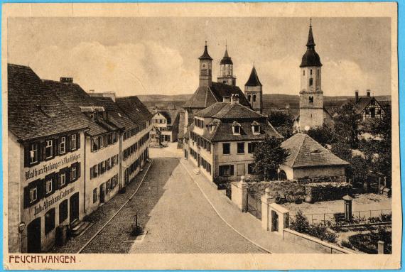 Historische Ansichtskarte Feuchtwangen - Blick in die Hindenburgstraße mit dem Wohn- und Geschäftshaus Abraham Gutmann - versandt am 26. Juli 1918