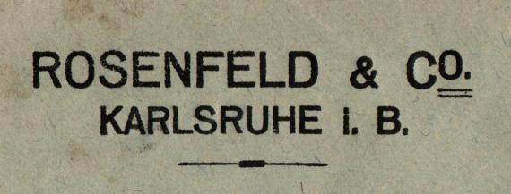 Firmen-Briefumschlag " Rosenfeld & Co. - Karlsruhe " - versandt am 9. Oktober 1925  -  Ausschnittvergrößerung Firmenname