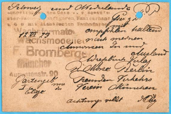 Postcard of business nature to " Julius Pick, Kaufhaus, Passau " - mailed June 12, 1923 - back of card