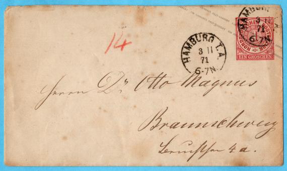 Envelope to Dr. Otto Magnus, Brunswick - mailed on 3. II. 1871