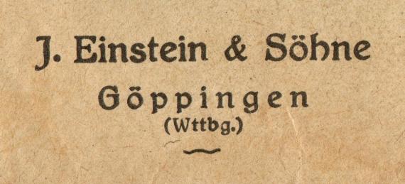 Briefumschlag - " J. Einstein & Söhne" , Göppingen - versandt am 20. Oktober 1926 - Ausschnittvergrößerung - Firmenname