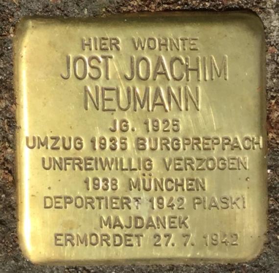 Stumbling stone for Jost Joachim Neumann - Stumbling stone laying on May 30, 2023 in Feuchtwangen