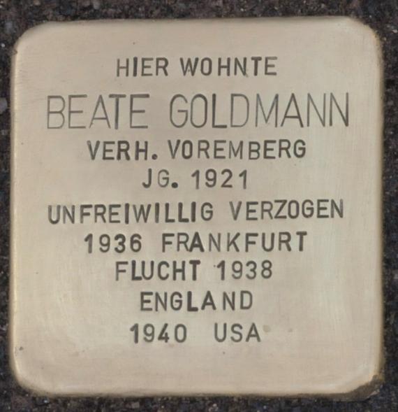 Photo of the stumbling stone for Beate Goldmann at Kleine Bahnhofstraße 1 in Zella-Mehlis