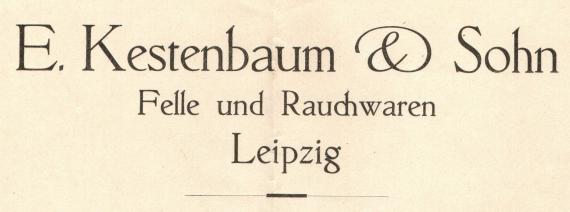 Business letter - " E. Kestenbaum & Sohn, Leipzig " - sent on November 14, 1921 - detail enlargement of business name