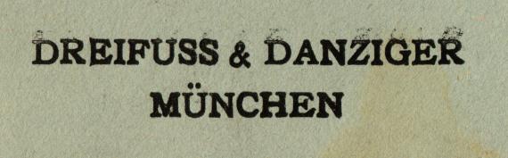 Eil- und Einschreiben-Brief " Dreifuss & Danziger, München " - versandt am 9. Juni 1925  -  Ausschnittvergrößerung Firmenname