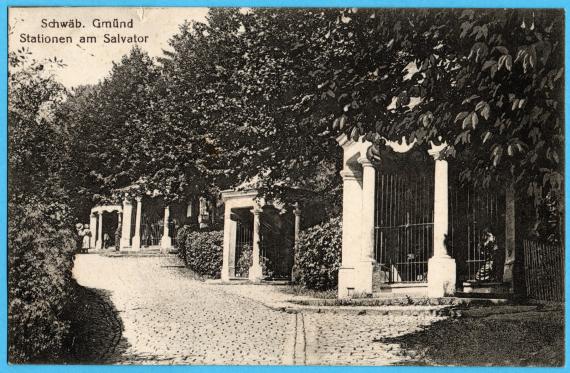 Historical postcard Schwäbisch Gmünd - Stations at the Salvator - sent on July 6, 1916 - from the department store Alfred Meth