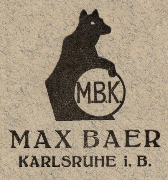 Geschäftsbriefumschlag " Max Baer, Karlsruhe " - versandt am 14. Mai 1937  - Ausschnittvergrößerung Firmenlogo