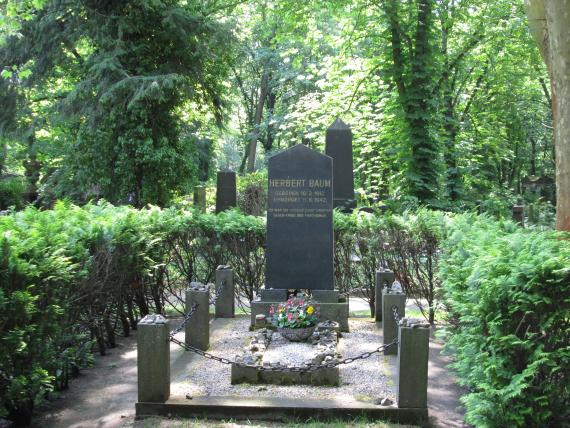 Gravestone and grave in a cemetery