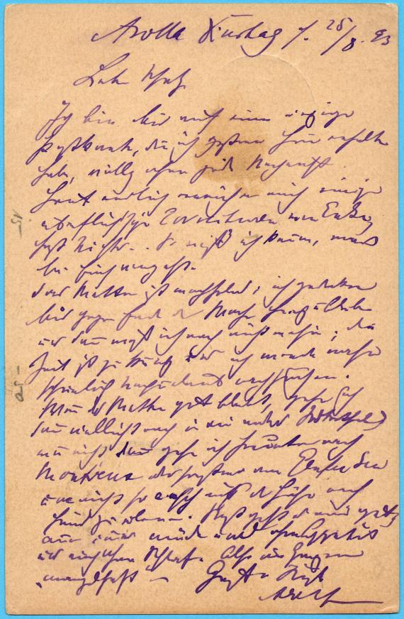 Postcard of a private nature to Professor Baginsky, Berlin - W. Potsdamerstraße 5, - sent on August 25, 1903 - back of card