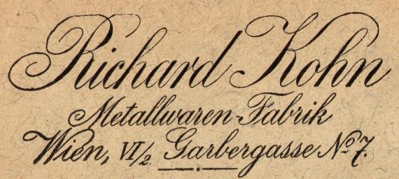 Geschäftsbrief " Richard Kohn, Metallwaren-Fabrik ", Wien, VI/2, Garbergasse Nr.7 - versandt am 12. September 1930  -  Ausschnittvergrößerung Firmenadresse