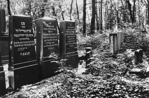 Gravestones at the Jewish cemetery in black and white