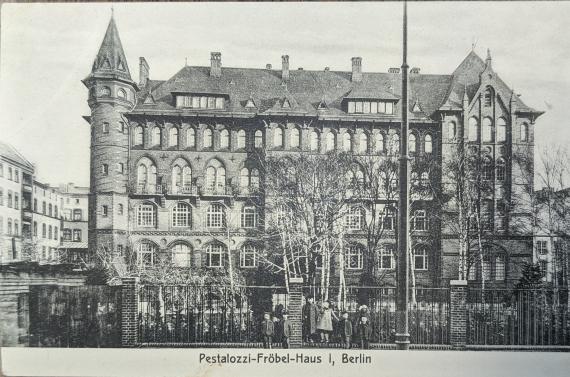 School building depicted on a postcard