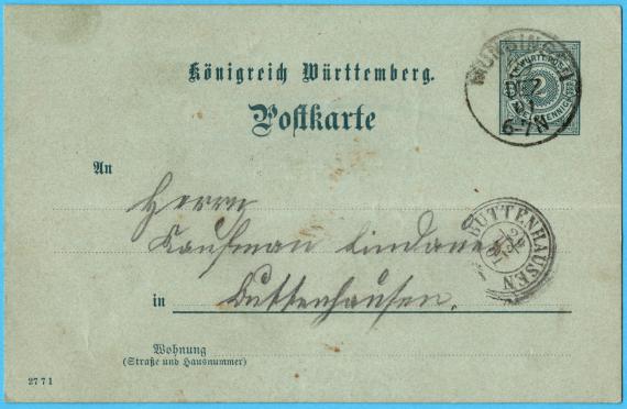 Postkarte geschäftlicher Art an Herrn Kaufmann Lindauer in Buttenhausen - versandt am 29. Dezember 1901