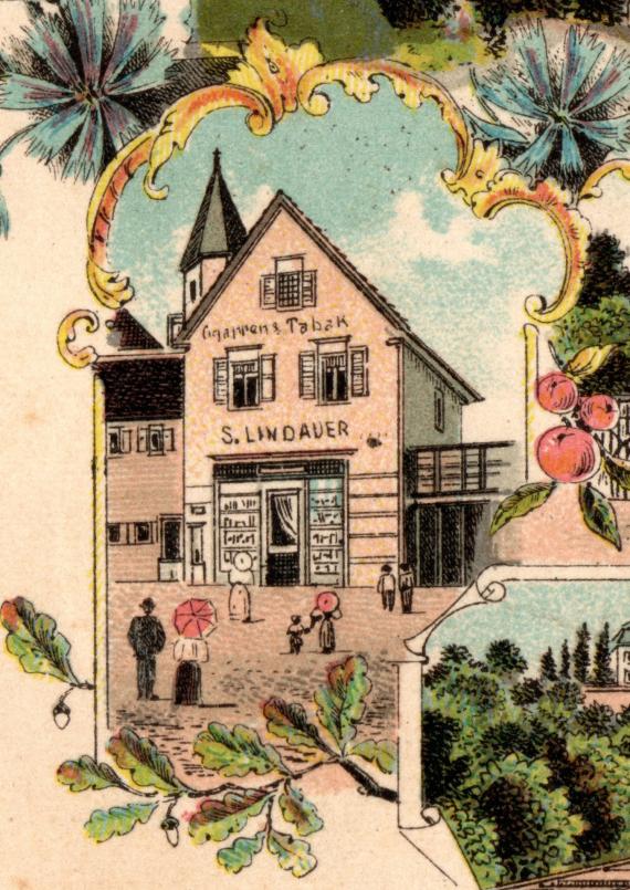 Historical litho picture postcard " Greetings from Buttenhausen " - sent on October 5, 1900 - detail enlargement Business S. Lindauer