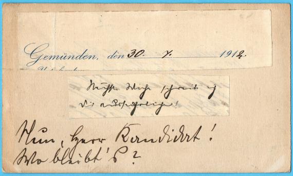 Postkarte privater Art an Herrn Sigmund Sichel, Gemünden a. Main, Bayern - versandt von Cincinnati am 23. August 1912  -  Kartenrückseite