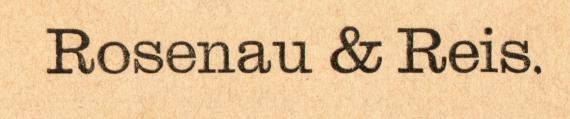 Postkarte - Besuchsankündigung der " Fa. Rosenau & Reis, Augsburg "  -  versandt am 3. Oktober 1888  -  Ausschnittvergrößerung Firmenname