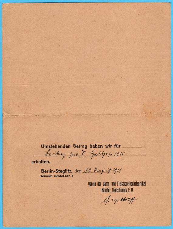 Cash on delivery payment card to Mr. Louis Rothschild, Görlitz, Rauschwalderstraße - sent on August 10, 1915 - inside of folded card