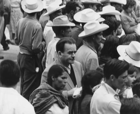 Crowd photographed from a bird's eye view during a demonstration