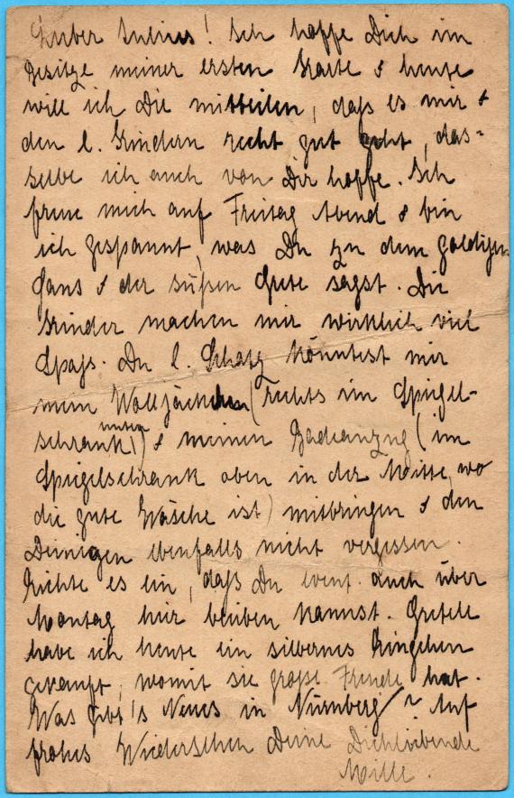 Postcard of a private nature to Mr. Julius Stern, Nuremberg, Schreyerstrasse 23 - sent on June 7, 1922 - back of card