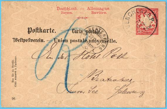 Postkarte privat-geschäftlicher Art von Benjamin Lismann, München, Wagmüllerstr.12 - versandt am 21. Juni 1899  