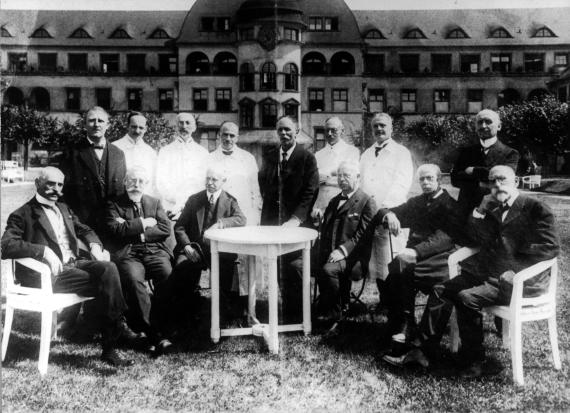 Pictured are the doctors of the Israelite Hospital in front of the hospital building